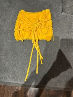 SUMWON-Bright Yellow Knit Tie-Front Skirt-ONE SIZE-very stretchy will fit XS-L